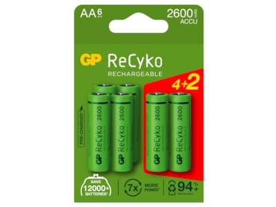 GP Recyko AA-batteri 2600 mAh 4+2-pk