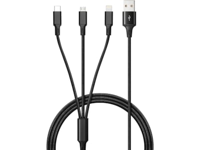 Micro-USB/USB-C/Lightning till USB-A kabel 1m (svart)