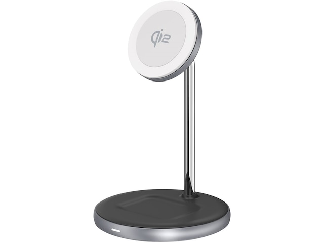 Andersson 2-i-1 Qi2 20W trådlös laddningsstation (silver) Trådlös laddare