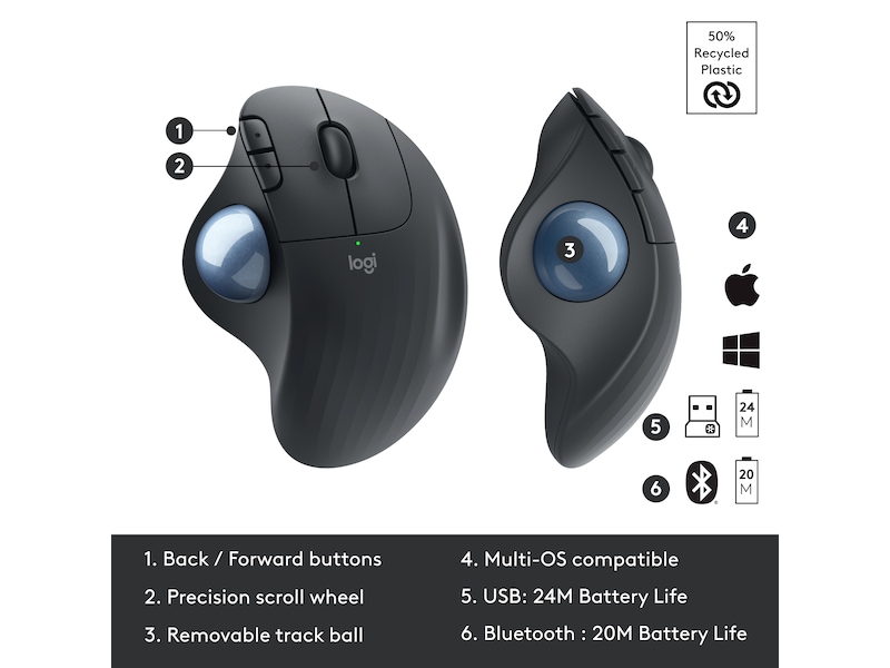 Logitech ERGO M575 trådlös mus graphite Mus