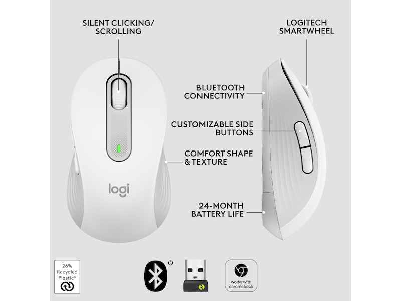 Logitech Signature M650 Large trådlös mus Offwhite Mus