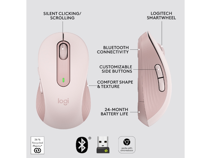 Logitech Signature M650 Medium  trådlös mus Rosa Mus