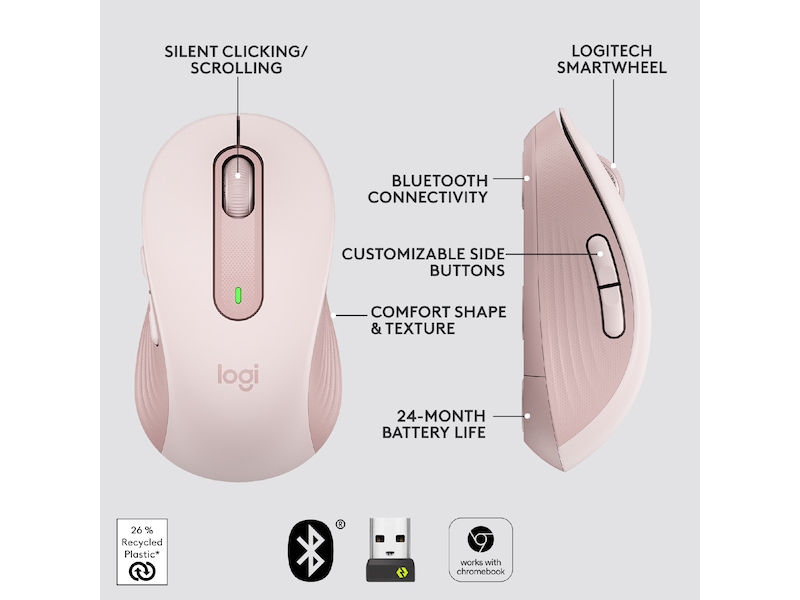 Logitech Signature M650 Large trådlös mus Rosa Mus