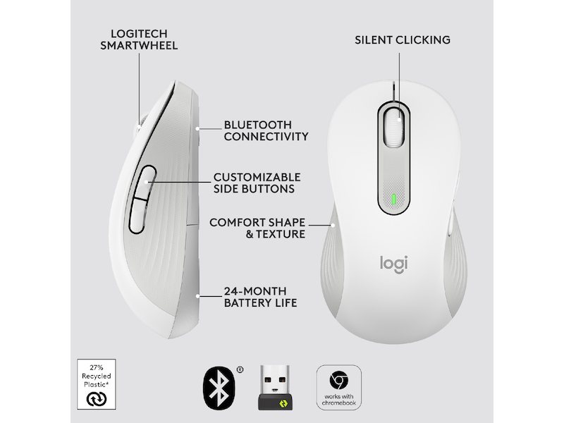 Logitech Signature M650 Large trådlös mus Offwhite Mus