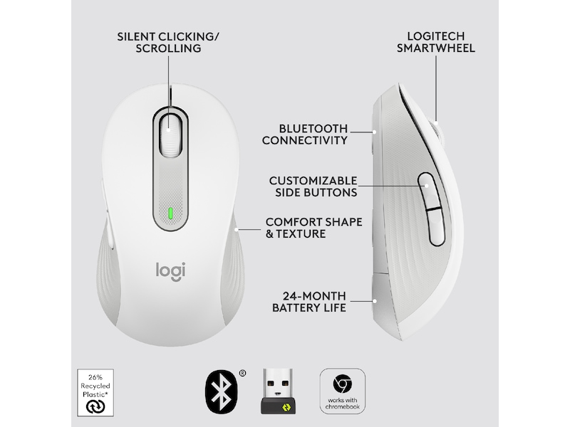 Logitech Signature M650 Medium  trådlös mus Offwhite Mus