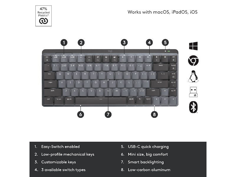 Logitech MX Mechanical Mini Minimalist Tactile (graphite) Tangentbord