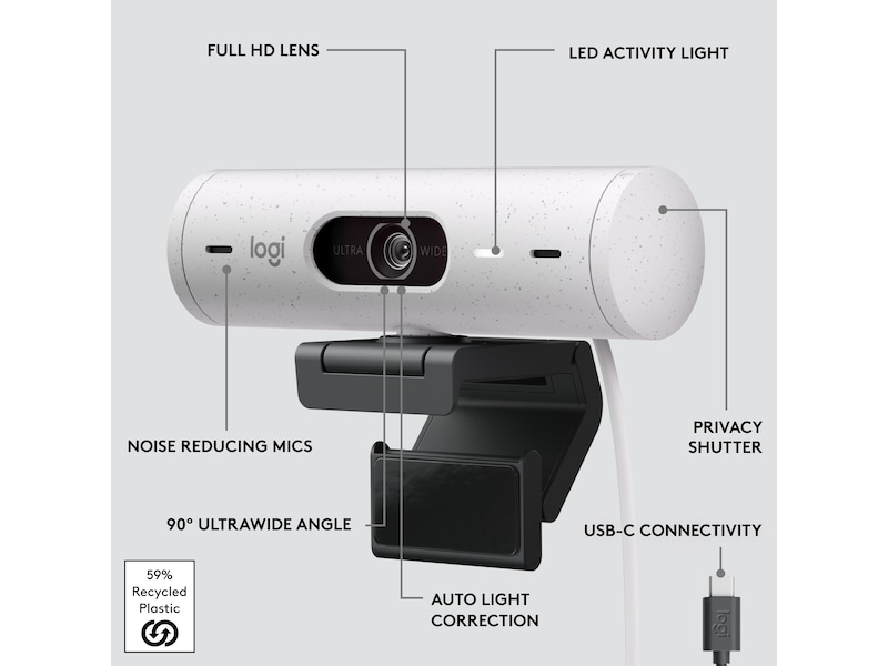 Logitech Brio 500 webbkamera (off-white) Webbkamera