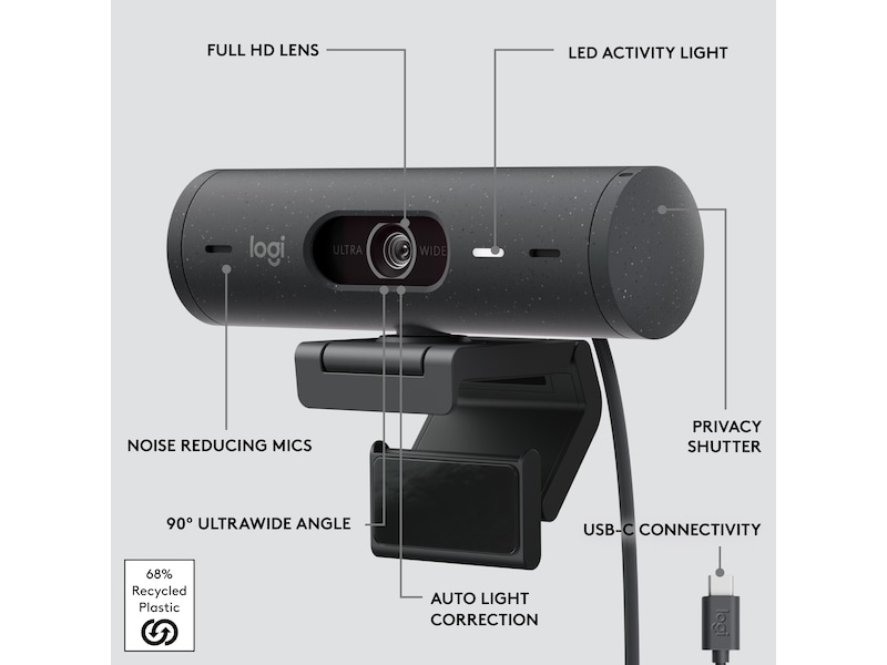 Logitech Brio 500 webbkamera (graphite) Webbkamera