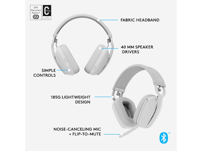 Logitech Zone Vibe 100 trådlös headset (naturvit) Hörlurar