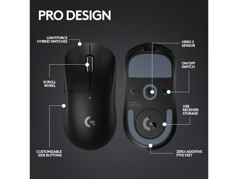 Logitech G Pro X Superlight 2 Lightspeed Trådlös Gamingmus (svart) Gamingmus