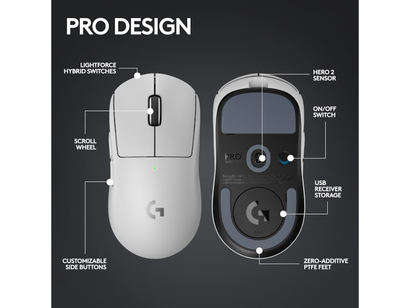 Logitech G Pro X Superlight 2 Lightspeed Trådlös Gamingmus (vit) Gamingmus