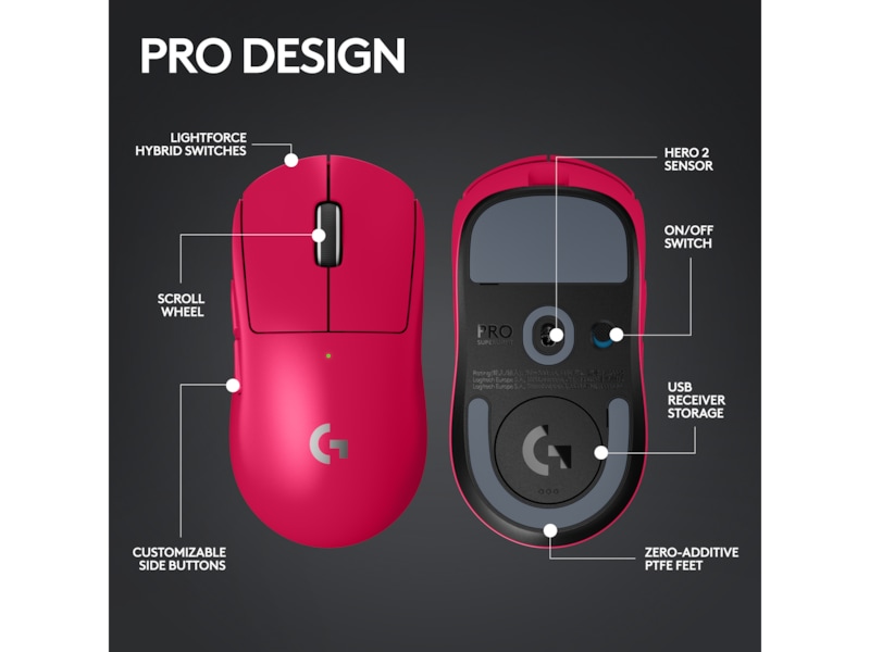 Logitech G Pro X Superlight 2 Lightspeed Trådlös Gamingmus (Magenta) Gamingmus