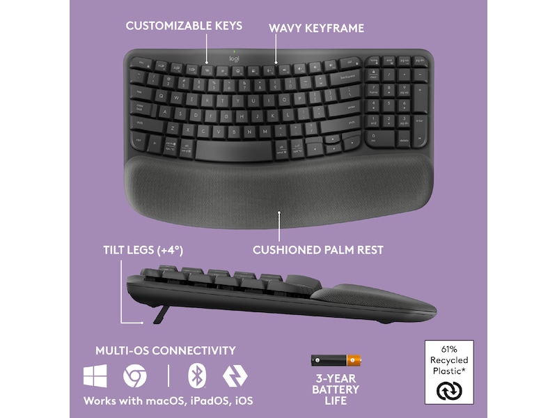 Logitech Wave Keys trådlöst tangentbord (grafit) Tangentbord