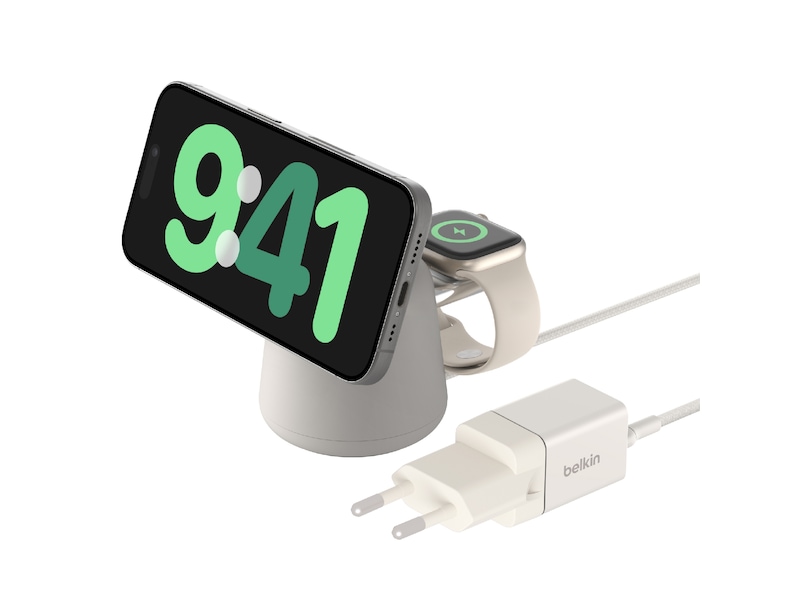 Belkin Boost Charge Pro 2-i-1 15W trådlös laddningsdocka (sand) Trådlös laddare