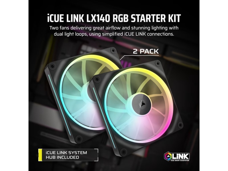 Corsair iCUE Link LX140 RGB Fläkt 2pk (svart) Fläkt