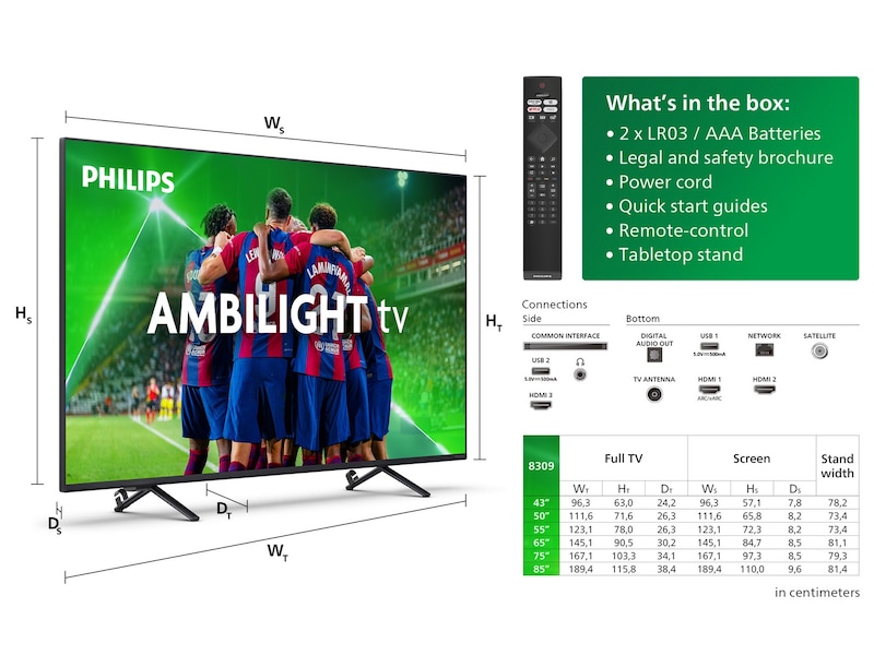 Philips 50" 4K UHD Smart TV Ambilight 50PUS8309 TV