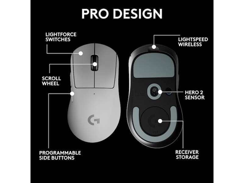 Logitech G Pro X Superlight 2 DEX trådlös gamingmus (vit) Gamingmus