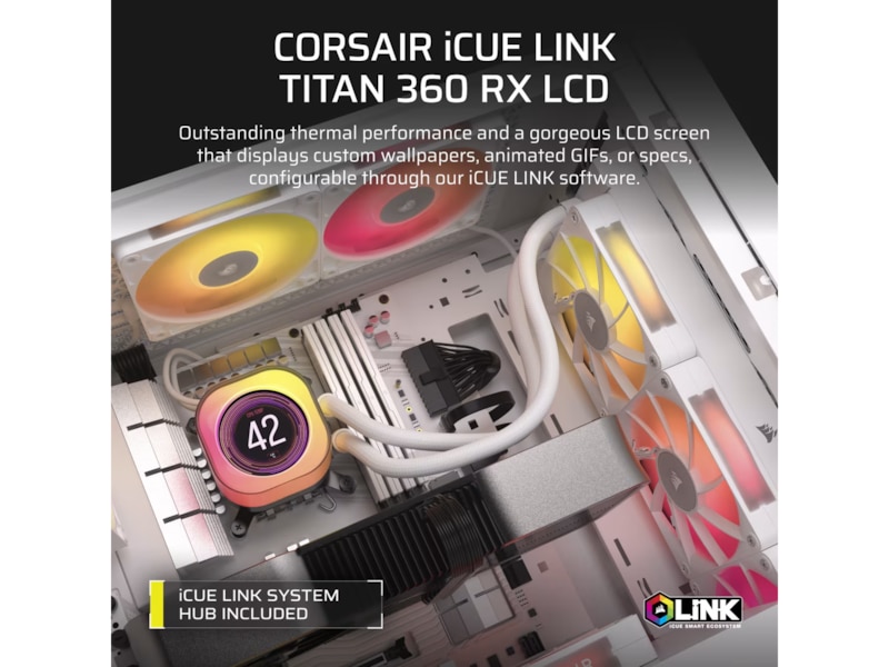 Corsair iCUE LINK TITAN 360 RX LCD AIO Kylare (vit) CPU - Vattenkylning