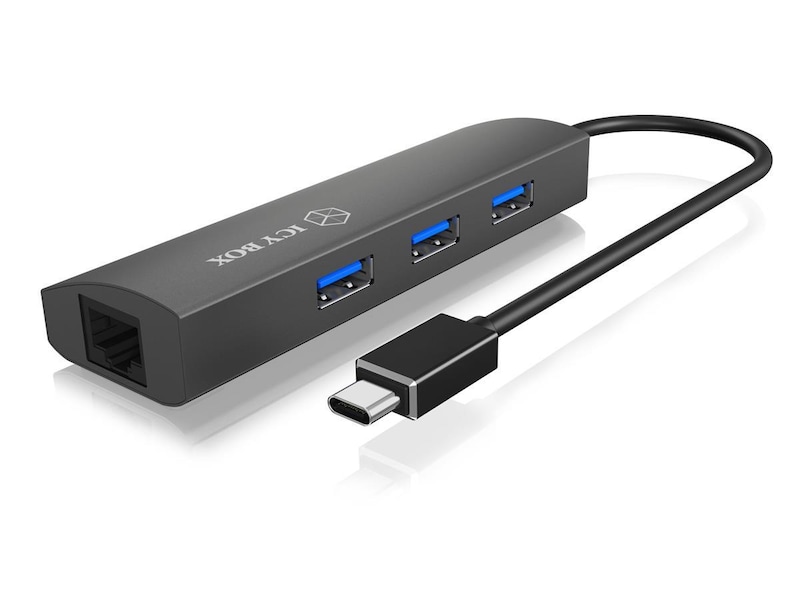 ICY BOX 3 Port USB 3.0 Hub & Gigabit-LAN Dockningsstation och USB-hub