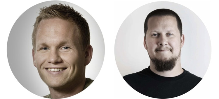 Erik Berthling Olsen, produktchef för ljudprodukter hos Komplett och Mikkel Melsom, Kompletts YouTube-ansvarig.